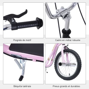 Sortie 😍 Homcom Trottinette Patinette Freestyle Grandes Roues Pneumatiques Ø 41 Cm Avec Pegs Rose 💯 bas prix 18