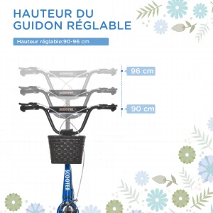 magasin solde Les meilleures critiques de ⌛ Homcom Trottinette Patinette Enfant Grandes Roues Pneumatiques Guidon Réglable Frein Av-ar Garde-boue Béquille Panier Métal Bleu Noir 😀 16