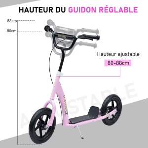 Meilleur prix 🔔 Homcom Trottinette Patinette Pneus 30 Cm Hauteur Guidon Réglable Poignée Frein Et Béquille Acier Rose 😉 excellents soldes 14