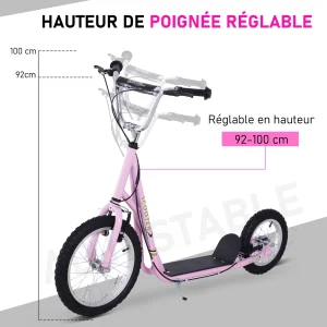 Sortie 😍 Homcom Trottinette Patinette Freestyle Grandes Roues Pneumatiques Ø 41 Cm Avec Pegs Rose 💯 bas prix 14