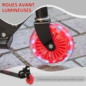 Nouveau ✨ Homcom Trottinette Pliable Enfant À Partir De 3 Ans Roues Lumineuses Led Frein À Friction Arrière Hauteur Guidon Réglable 3 Niv. Alu. Métal Noir Rouge 🎁 qualité d’originales 18