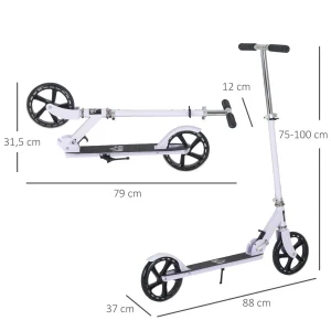 Offres 🌟 Homcom Trottinette Pliable Hauteur Guidon Réglable Sur 4 Niveaux Système De Freinage Arrière Blanc Dim. 88l X 37l X 75-100h Cm 💯 Satisfait ou Remboursé 12