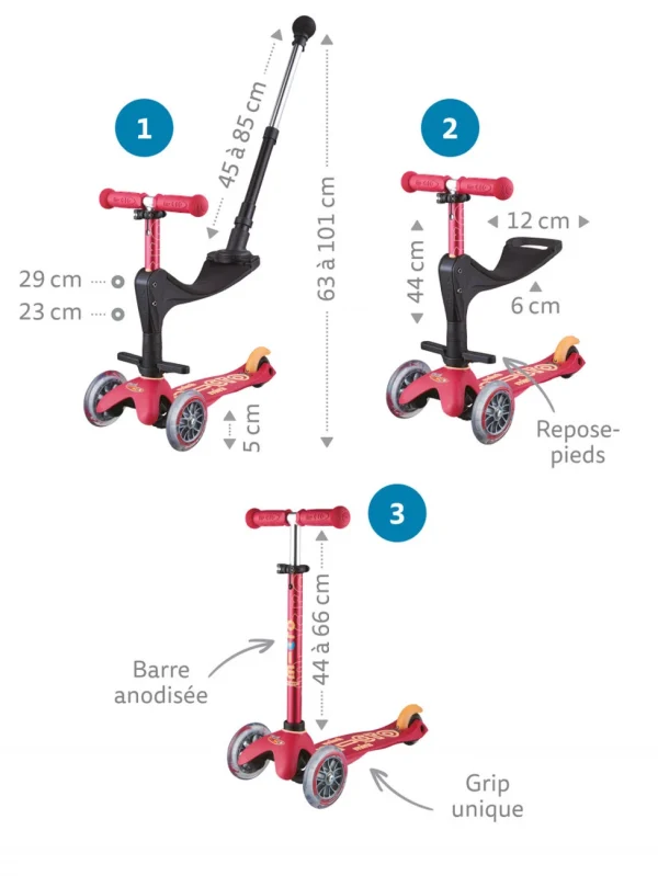 Pas Cher soldes France Tout neuf 🛒 Glisse Urbaine Micro Mobility Trottinette Mini Micro 3 En 1 Deluxe Plus Rose 🎁 3