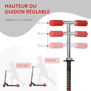 Nouveau ✨ Homcom Trottinette Pliable Enfant À Partir De 3 Ans Roues Lumineuses Led Frein À Friction Arrière Hauteur Guidon Réglable 3 Niv. Alu. Métal Noir Rouge 🎁 qualité d’originales 16