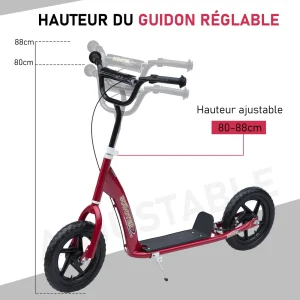 pas cher en ligne Remise 😉 Homcom Trottinette Patinette Pneus 30 Cm Hauteur Guidon Réglable Poignée Frein Et Béquille Acier Rouge 👏 14