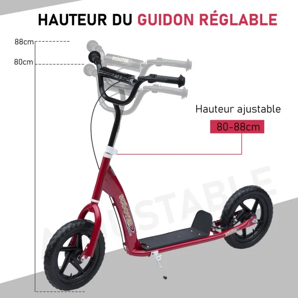 pas cher en ligne Remise 😉 Homcom Trottinette Patinette Pneus 30 Cm Hauteur Guidon Réglable Poignée Frein Et Béquille Acier Rouge 👏 5