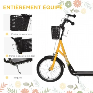 Top 10 ✨ Homcom Trottinette Patinette Enfant Grandes Roues Pneumatiques Guidon Réglable Frein Av-ar Garde-boue Béquille Panier Métal Jaune Noir 🤩 garantie de qualité 16