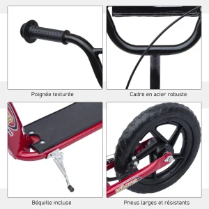 pas cher en ligne Remise 😉 Homcom Trottinette Patinette Pneus 30 Cm Hauteur Guidon Réglable Poignée Frein Et Béquille Acier Rouge 👏 18