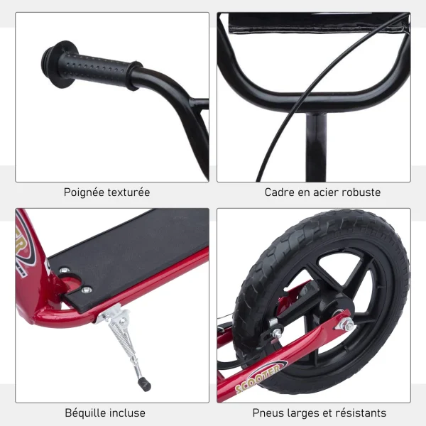 pas cher en ligne Remise 😉 Homcom Trottinette Patinette Pneus 30 Cm Hauteur Guidon Réglable Poignée Frein Et Béquille Acier Rouge 👏 7