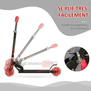 Nouveau ✨ Homcom Trottinette Pliable Enfant À Partir De 3 Ans Roues Lumineuses Led Frein À Friction Arrière Hauteur Guidon Réglable 3 Niv. Alu. Métal Noir Rouge 🎁 qualité d’originales 14