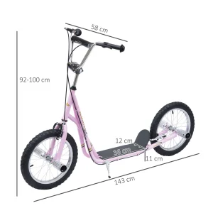 Sortie 😍 Homcom Trottinette Patinette Freestyle Grandes Roues Pneumatiques Ø 41 Cm Avec Pegs Rose 💯 bas prix 12