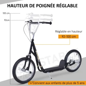 mode pas cher Top 10 👏 Homcom Trottinette Patinette Freestyle Grandes Roues Pneumatiques Ø 41 Cm Hauteur Guidon Réglable Béquille Pegs Inclus Acier Noir ❤️ 14