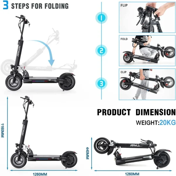 Dernières Nouveautés Promo 💯 Trottinette Cool&fun Hitway Trottinette Électrique Pliable Siège Amovible 45km/h-livraison Offerte NOIR 👍 6