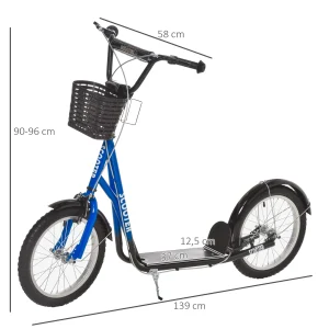 magasin solde Les meilleures critiques de ⌛ Homcom Trottinette Patinette Enfant Grandes Roues Pneumatiques Guidon Réglable Frein Av-ar Garde-boue Béquille Panier Métal Bleu Noir 😀 12