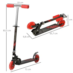 Nouveau ✨ Homcom Trottinette Pliable Enfant À Partir De 3 Ans Roues Lumineuses Led Frein À Friction Arrière Hauteur Guidon Réglable 3 Niv. Alu. Métal Noir Rouge 🎁 qualité d’originales 12