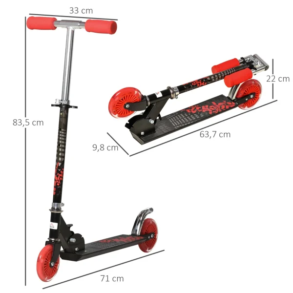 Nouveau ✨ Homcom Trottinette Pliable Enfant À Partir De 3 Ans Roues Lumineuses Led Frein À Friction Arrière Hauteur Guidon Réglable 3 Niv. Alu. Métal Noir Rouge 🎁 qualité d’originales 4