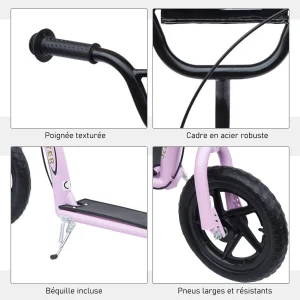 Meilleur prix 🔔 Homcom Trottinette Patinette Pneus 30 Cm Hauteur Guidon Réglable Poignée Frein Et Béquille Acier Rose 😉 excellents soldes 18