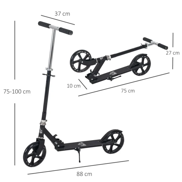 prix pas cher Meilleure vente ❤️ Homcom Trottinette Pliable Hauteur Guidon Réglable Sur 4 Niveaux Système De Freinage Arrière Noir Dim. 88l X 37l X 75-100h Cm ✔️ 4