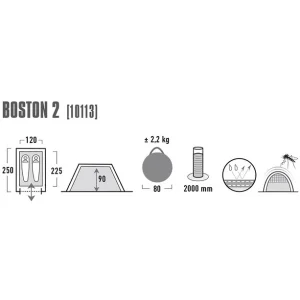 High Peak Boston 2 Tente, Gris en promotion 9